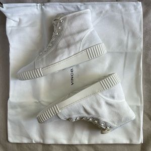 VINCE White/Ivory Canvas Hightop Sneakers NWT!
